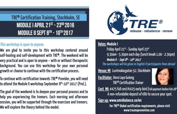 Stockholm, Sweden - TRE® Certification Training - Module I (open to anyone) /Optional Module II in September